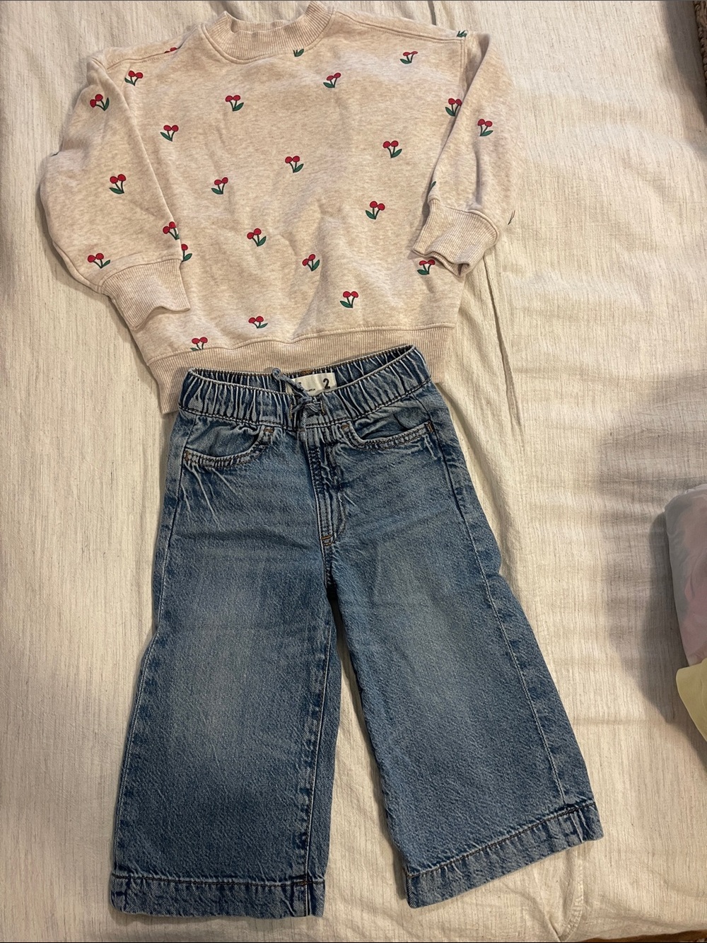 Kids Elastic-Waist Wide-Leg Denim Jeans in Blue